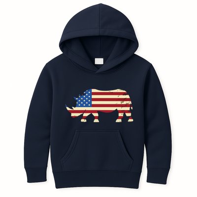 Cool Rhino Art For Men Women Rhinoceros 4th Of July USA Flag Kids Hoodie