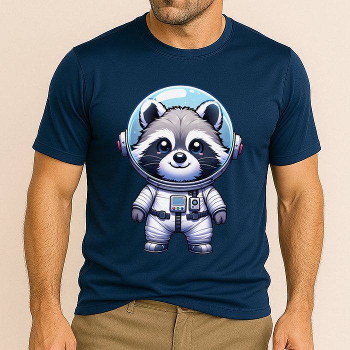 Cute Raccoon Astronaut Helmet Space Cute Cooling Performance Crew T-Shirt