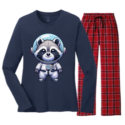 Cute Raccoon Astronaut Helmet Space Cute Women's Long Sleeve Flannel Pajama Set 