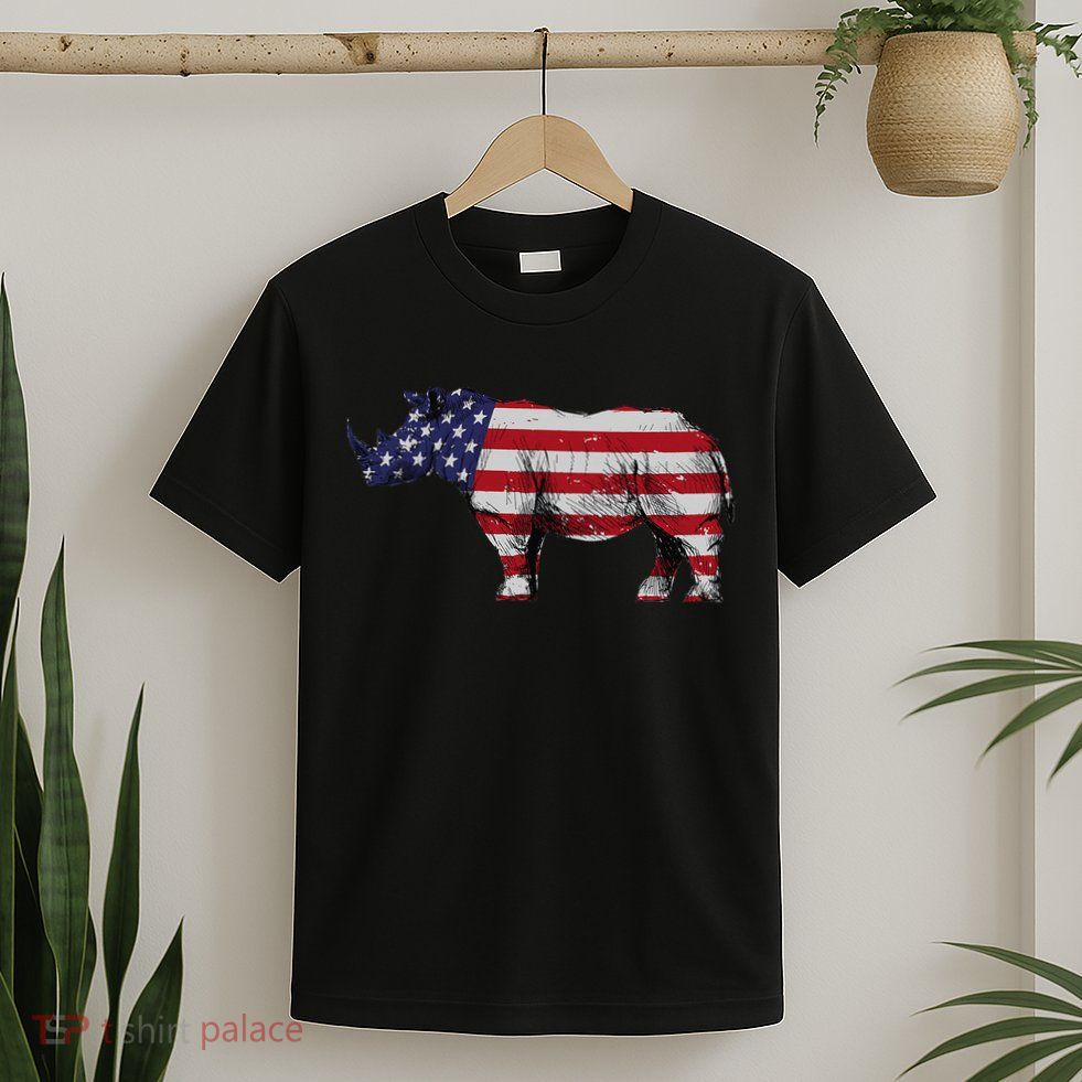 Cool Rhino Art For Rhinoceros 4th Of July USA Flag T-Shirt