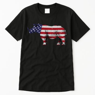 Cool Rhino Art For Rhinoceros 4th Of July USA Flag Tall T-Shirt