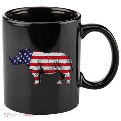 Cool Rhino Art For Rhinoceros 4th Of July USA Flag 11oz C Handle Ceramic Mug
