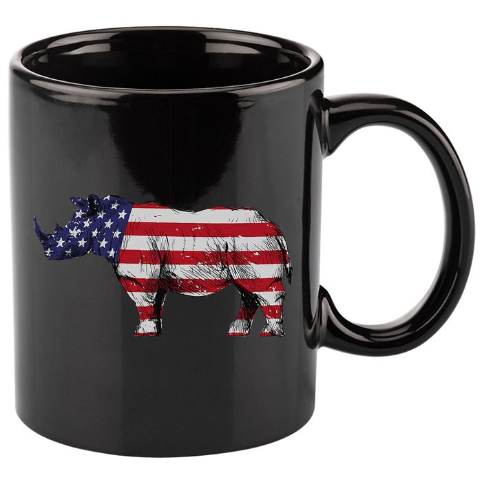 Cool Rhino Art For Rhinoceros 4th Of July USA Flag 11oz C Handle Ceramic Mug
