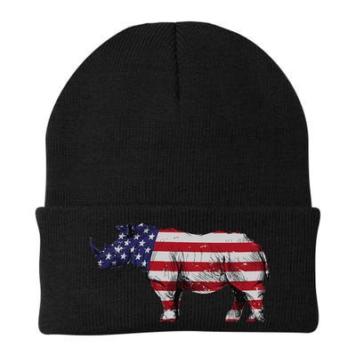 Cool Rhino Art For Rhinoceros 4th Of July USA Flag Beanie