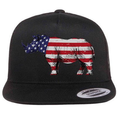 Cool Rhino Art For Rhinoceros 4th Of July USA Flag Flatbill Hat