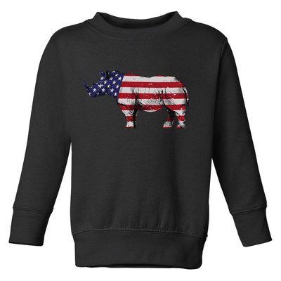 Cool Rhino Art For Rhinoceros 4th Of July USA Flag Toddler Sweatshirt