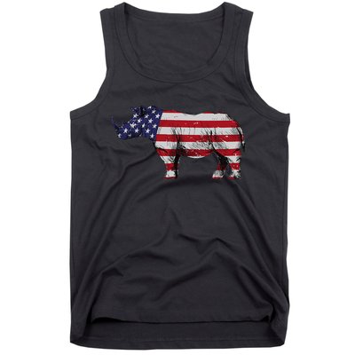 Cool Rhino Art For Rhinoceros 4th Of July USA Flag Tank Top