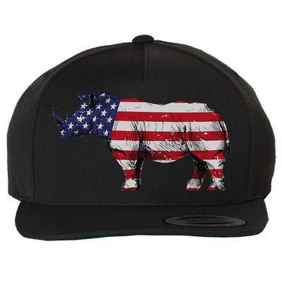 Cool Rhino Art For Rhinoceros 4th Of July USA Flag Wool Snapback Cap