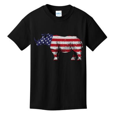 Cool Rhino Art For Rhinoceros 4th Of July USA Flag Kids T-Shirt