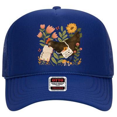 Chicken Reading A Book High Crown Mesh Back Trucker Hat