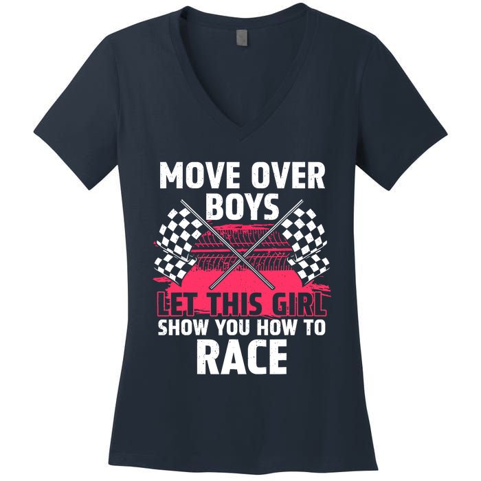 Car Racing Art Race Track Race Car Driver Women's V-Neck T-Shirt