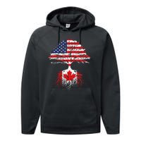 Canadian Roots American Grown Canada Flag Performance Fleece Hoodie