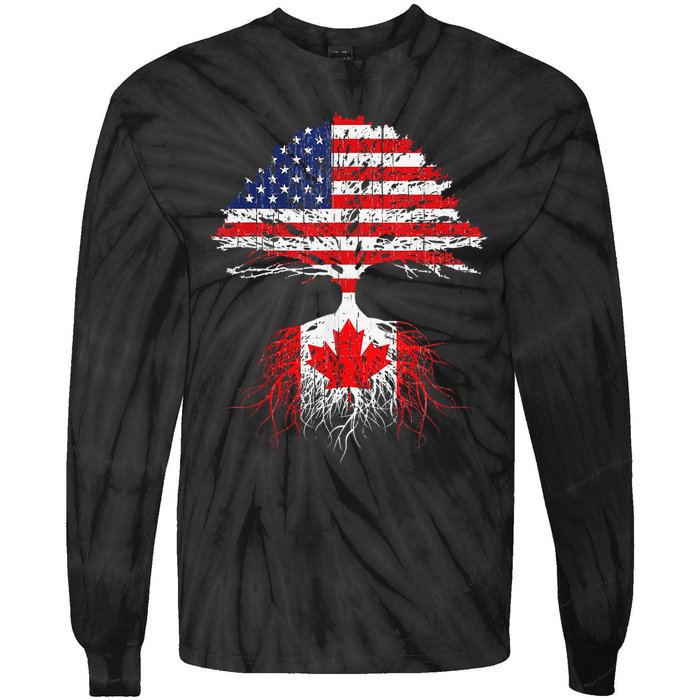 Canadian Roots American Grown Canada Flag Tie-Dye Long Sleeve Shirt