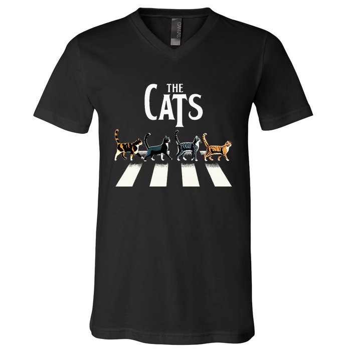 Cat Rock And Roll Music V-Neck T-Shirt