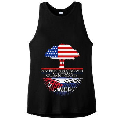Cuban Roots American Grown Born Tree Flag Usa Cuba Pride Ladies PosiCharge Tri-Blend Wicking Tank