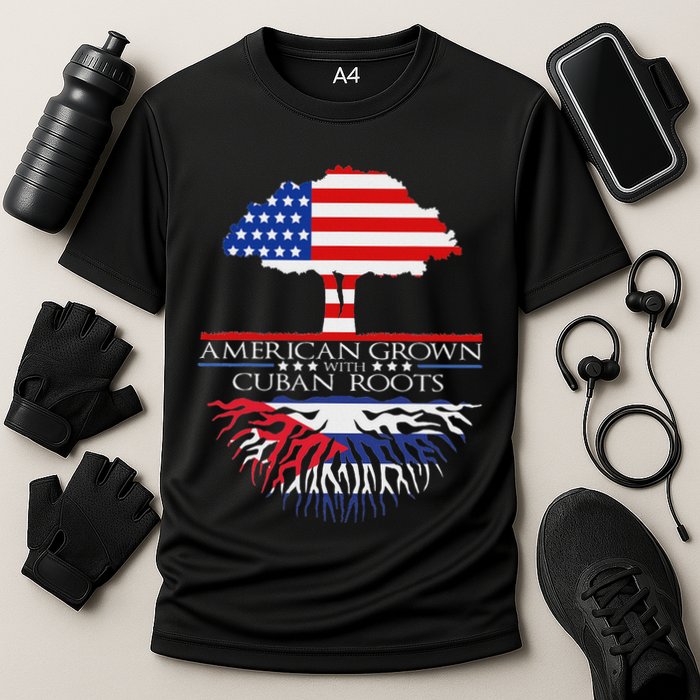 Cuban Roots American Grown Born Tree Flag Usa Cuba Pride Performance Shirt