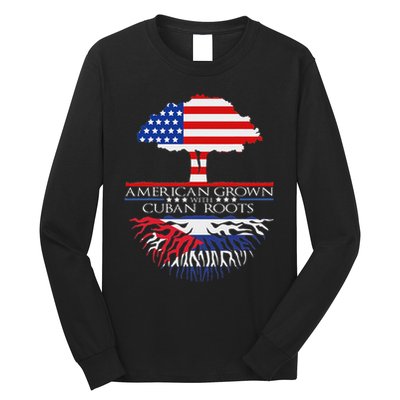 Cuban Roots American Grown Born Tree Flag Usa Cuba Pride Long Sleeve Shirt