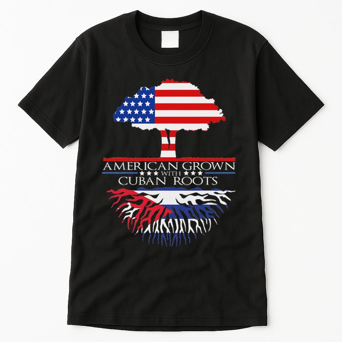 Cuban Roots American Grown Born Tree Flag Usa Cuba Pride Tall T-Shirt