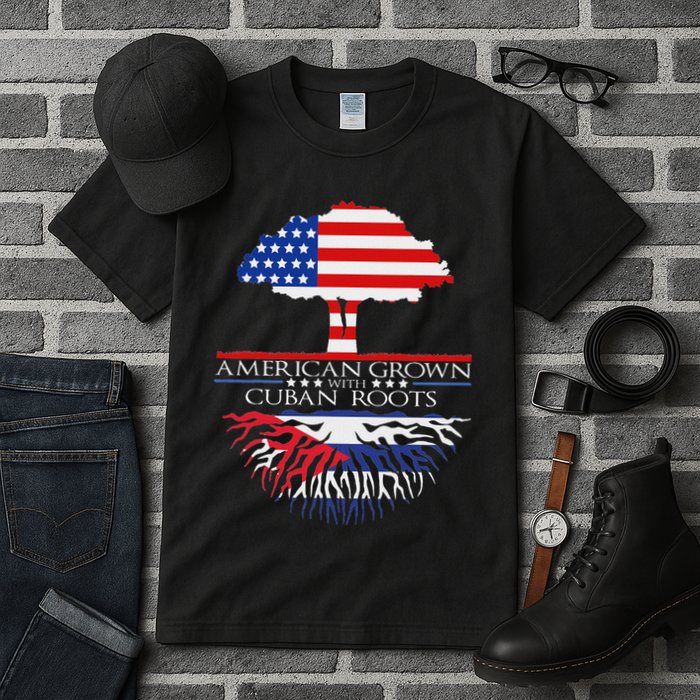 Cuban Roots American Grown Born Tree Flag Usa Cuba Pride Tall T-Shirt