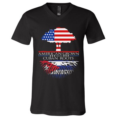 Cuban Roots American Grown Born Tree Flag Usa Cuba Pride V-Neck T-Shirt