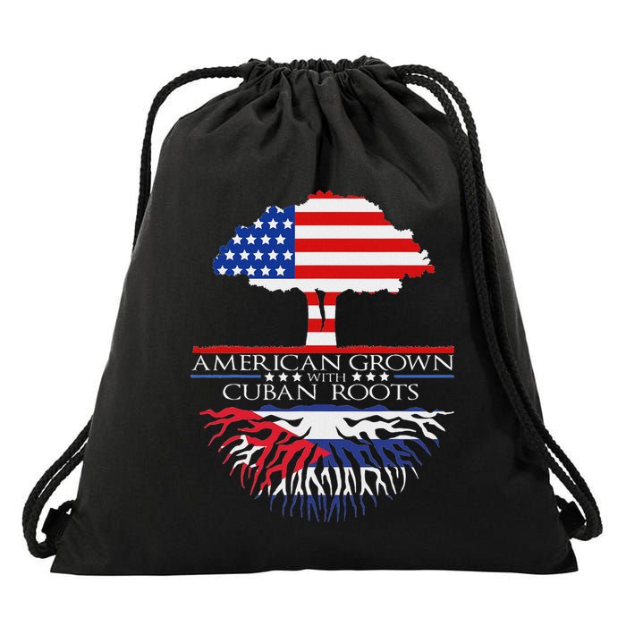 Cuban Roots American Grown Born Tree Flag Usa Cuba Pride Drawstring Bag