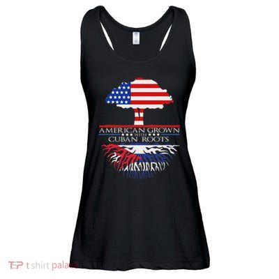 Cuban Roots American Grown Born Tree Flag Usa Cuba Pride Ladies Essential Flowy Tank