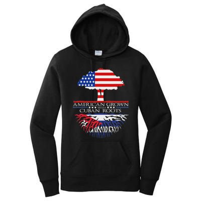 Cuban Roots American Grown Born Tree Flag Usa Cuba Pride Women's Pullover Hoodie