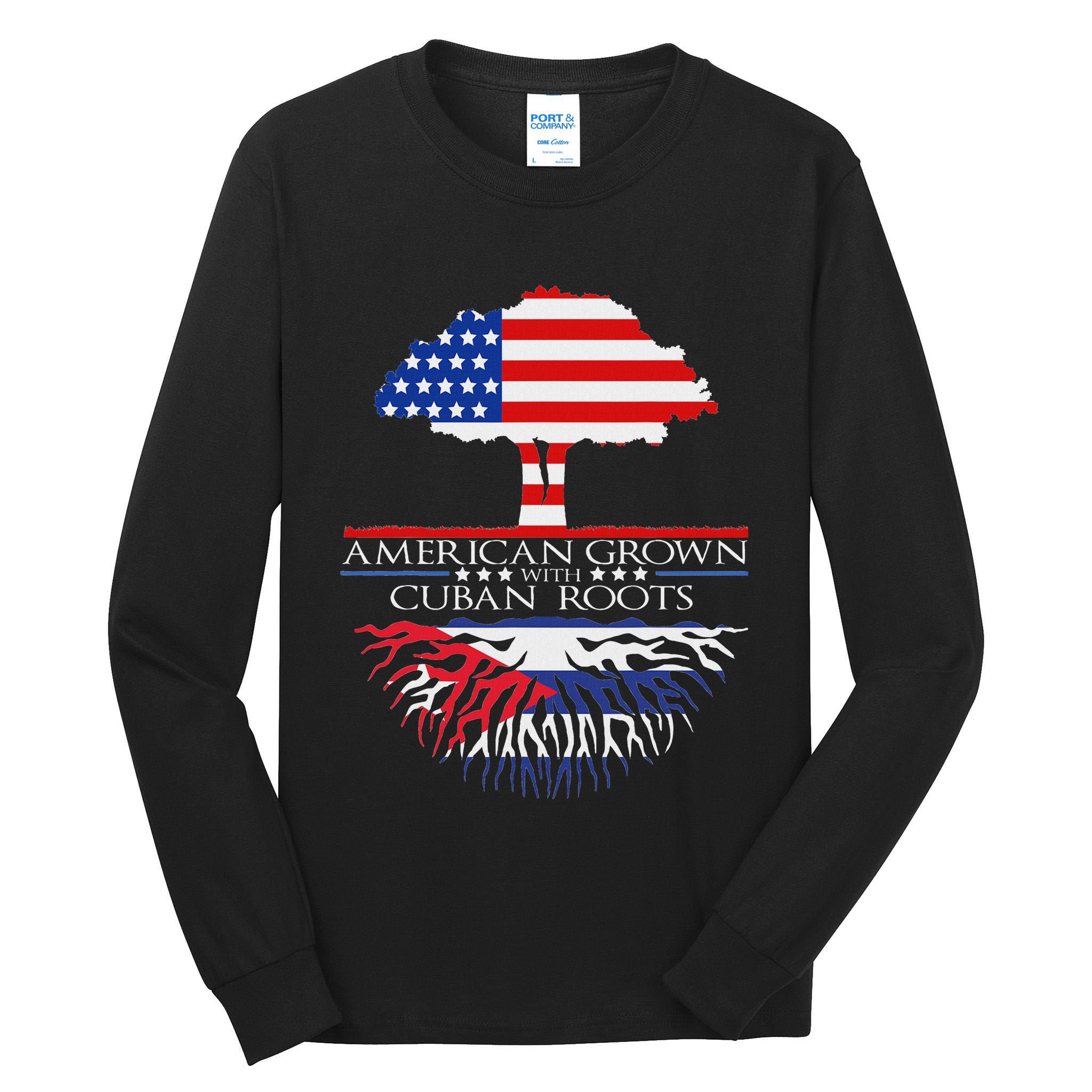 Cuban Roots American Grown Born Tree Flag Usa Cuba Pride Tall Long Sleeve T-Shirt