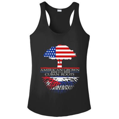 Cuban Roots American Grown Born Tree Flag Usa Cuba Pride Ladies PosiCharge Competitor Racerback Tank