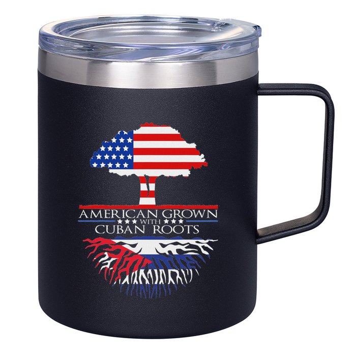 Cuban Roots American Grown Born Tree Flag Usa Cuba Pride 12oz Stainless Steel Coffee Mug