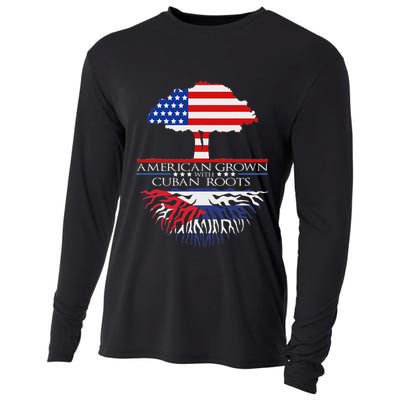 Cuban Roots American Grown Born Tree Flag Usa Cuba Pride Cooling Performance Long Sleeve Crew