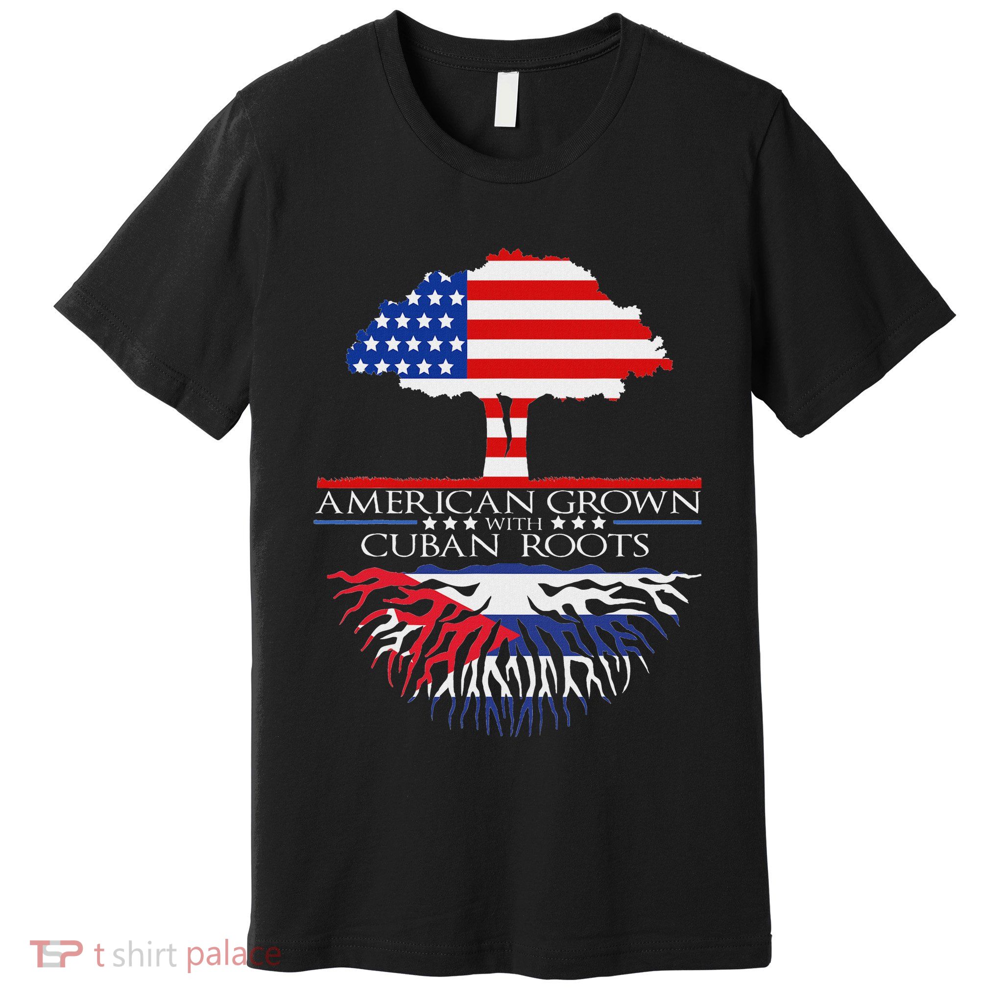 Cuban Roots American Grown Born Tree Flag Usa Cuba Pride Premium T-Shirt