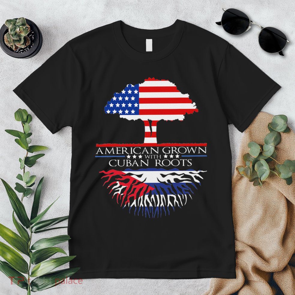 Cuban Roots American Grown Born Tree Flag Usa Cuba Pride Premium T-Shirt