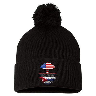 Cuban Roots American Grown Born Tree Flag Usa Cuba Pride Pom Pom 12in Knit Beanie