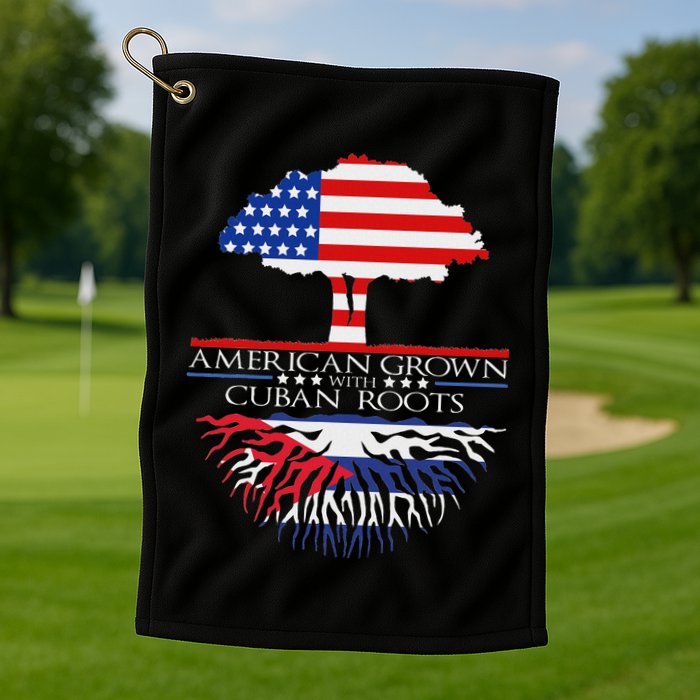 Cuban Roots American Grown Born Tree Flag Usa Cuba Pride Golf Towel