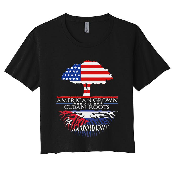 Cuban Roots American Grown Born Tree Flag Usa Cuba Pride Women's Crop Top Tee