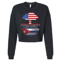 Cuban Roots American Grown Born Tree Flag Usa Cuba Pride Cropped Pullover Crew