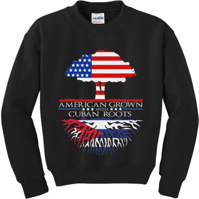 Cuban Roots American Grown Born Tree Flag Usa Cuba Pride Kids Sweatshirt