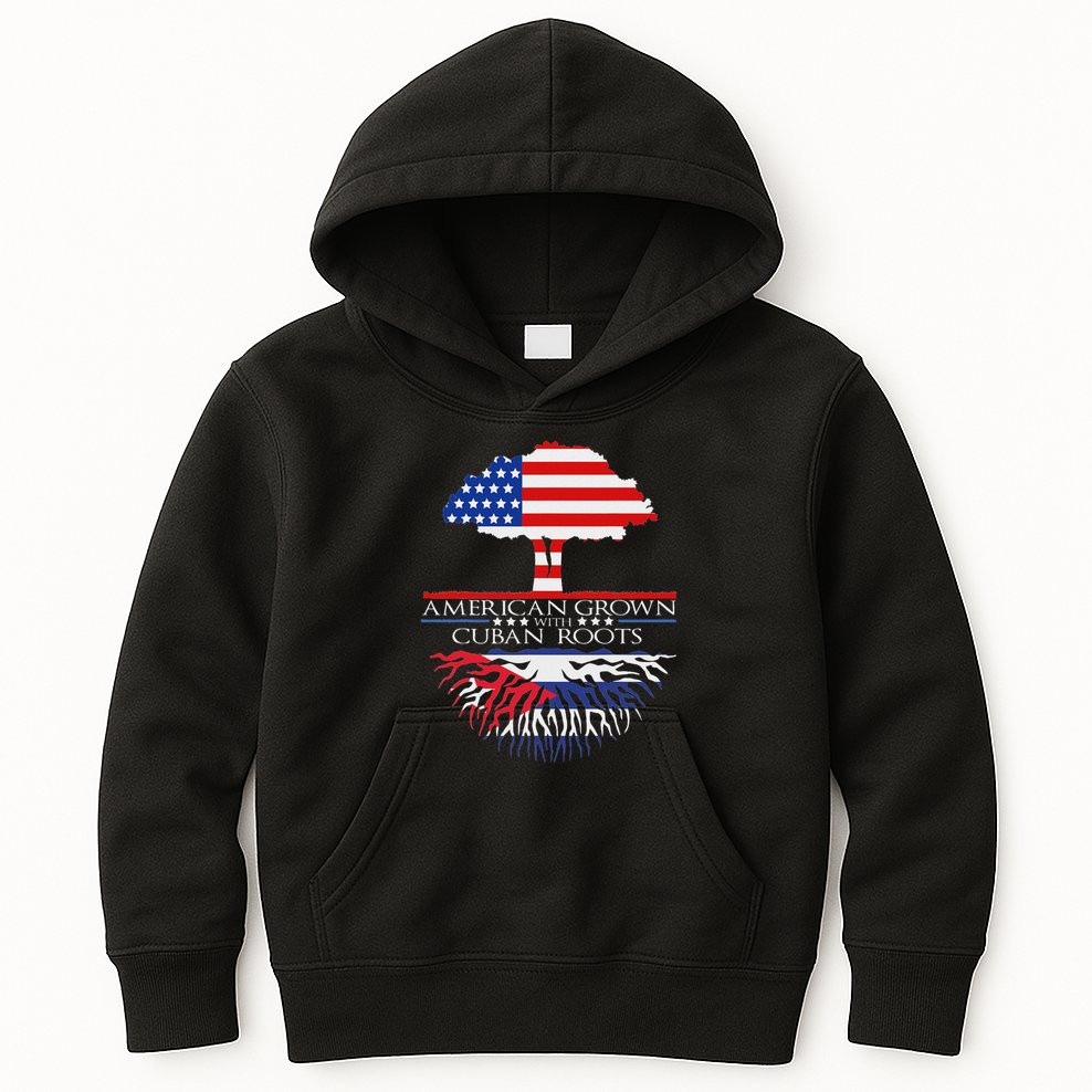 Cuban Roots American Grown Born Tree Flag Usa Cuba Pride Kids Hoodie