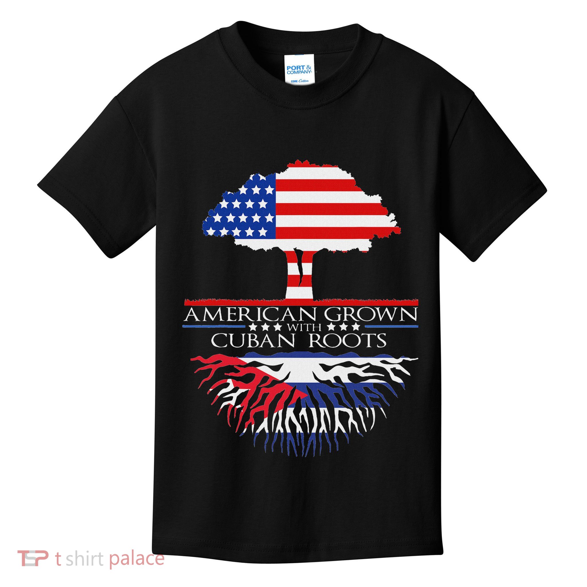 Cuban Roots American Grown Born Tree Flag Usa Cuba Pride Kids T-Shirt