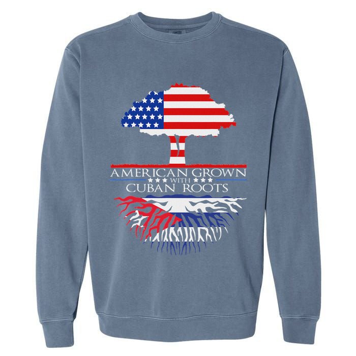 Cuban Roots American Grown Born Tree Flag Usa Cuba Pride Garment-Dyed Sweatshirt