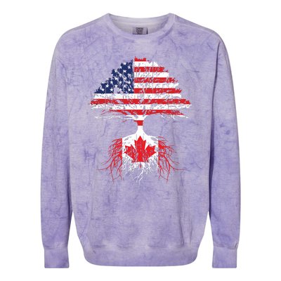 Canadian Roots American Grown Canada Flag Colorblast Crewneck Sweatshirt