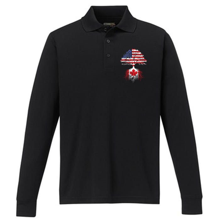 Canadian Roots American Grown Canada Flag Performance Long Sleeve Polo