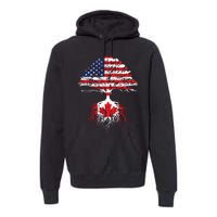 Canadian Roots American Grown Canada Flag Premium Hoodie