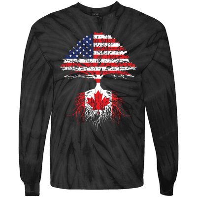 Canadian Roots American Grown Canada Flag Tie-Dye Long Sleeve Shirt