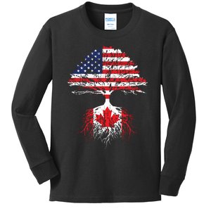 Canadian Roots American Grown Canada Flag Kids Long Sleeve Shirt