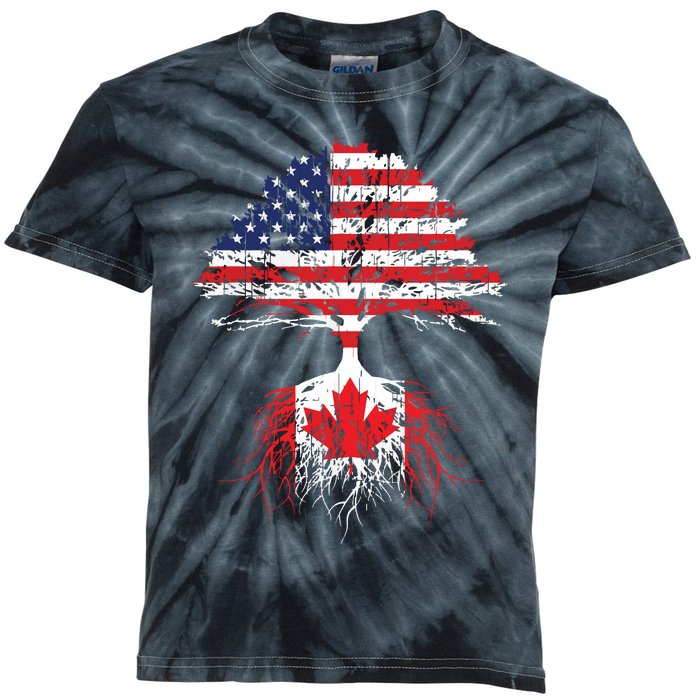 Canadian Roots American Grown Canada Flag Kids Tie-Dye T-Shirt