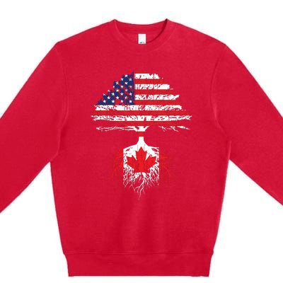 Canadian Roots American Grown Canada Flag Premium Crewneck Sweatshirt