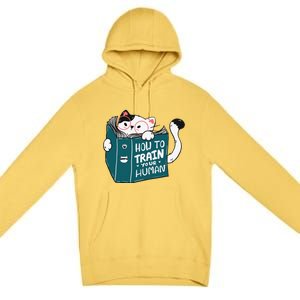 Cat Reading A Book How To Train Your Human Funny Cat Lovers Premium Pullover Hoodie