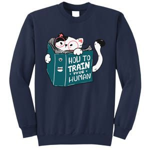 Cat Reading A Book How To Train Your Human Funny Cat Lovers Sweatshirt